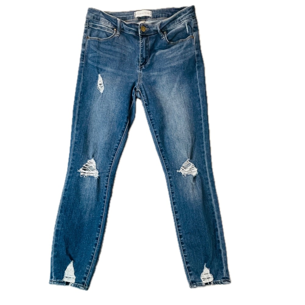 Articles of Society Jeans Women 29‎ Blue Distressed Skinny Frayed Hem Stretch
